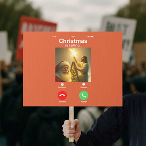 Funny Santa Jesus Video Call Protest Sign TS14 Horizontal 18" × 24" Orange Print Your Wear
