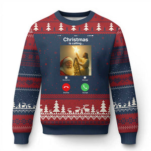 Funny Santa Jesus Video Call Ugly Christmas Sweater TS14 Navy Red Print Your Wear