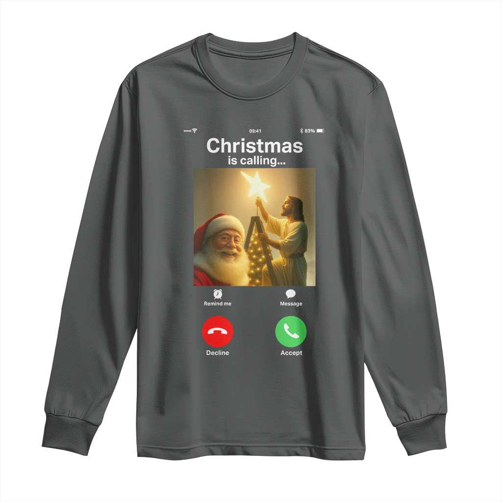 Funny Santa Jesus Video Call Long Sleeve Shirt TS14 Dark Heather Print Your Wear