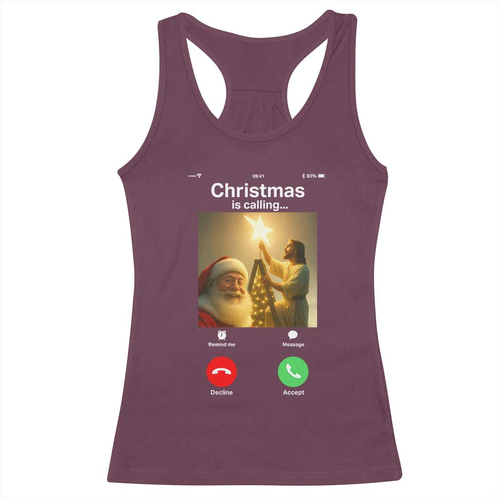 Funny Santa Jesus Video Call Racerback Tank Top TS14 Maroon Print Your Wear