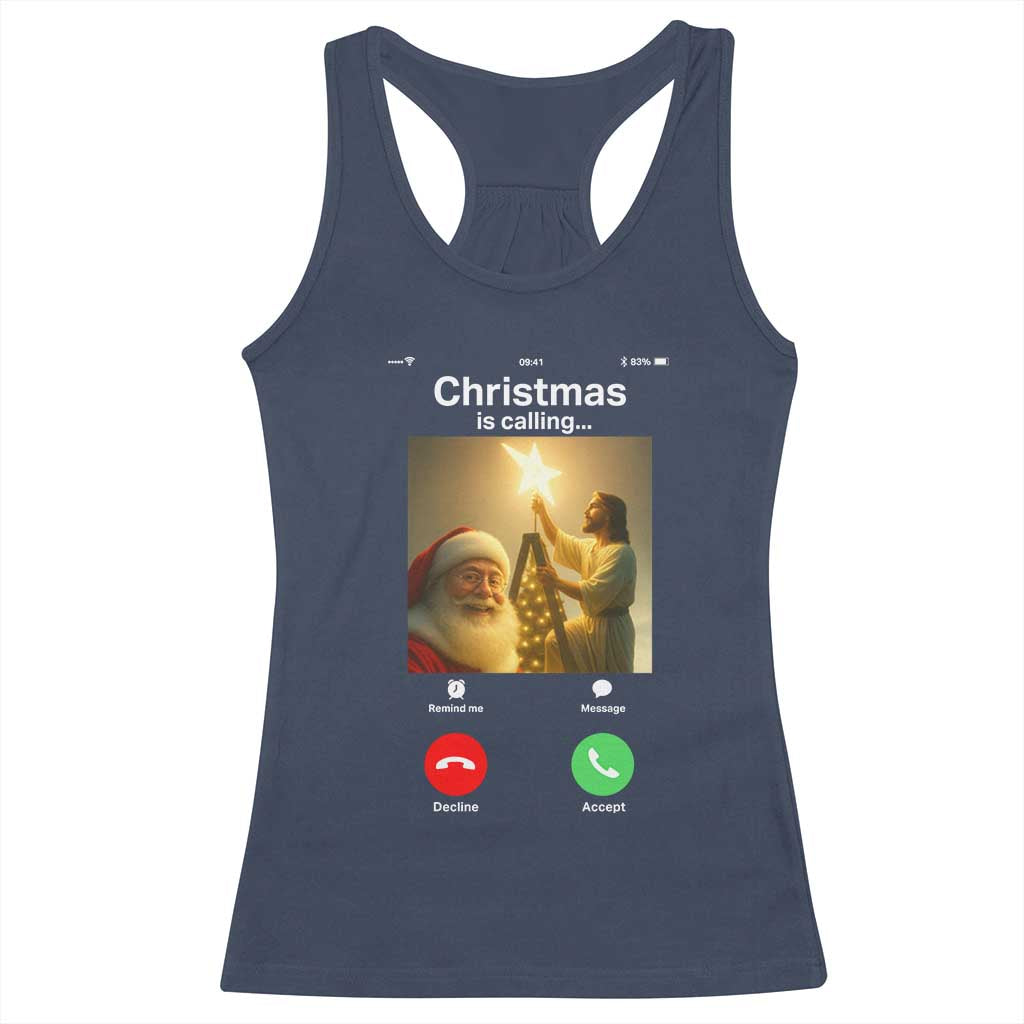 Funny Santa Jesus Video Call Racerback Tank Top TS14 Navy Print Your Wear
