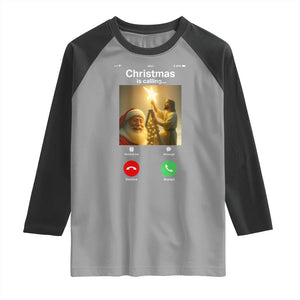 Funny Santa Jesus Video Call Raglan Shirt TS14 Sport Gray Black Print Your Wear