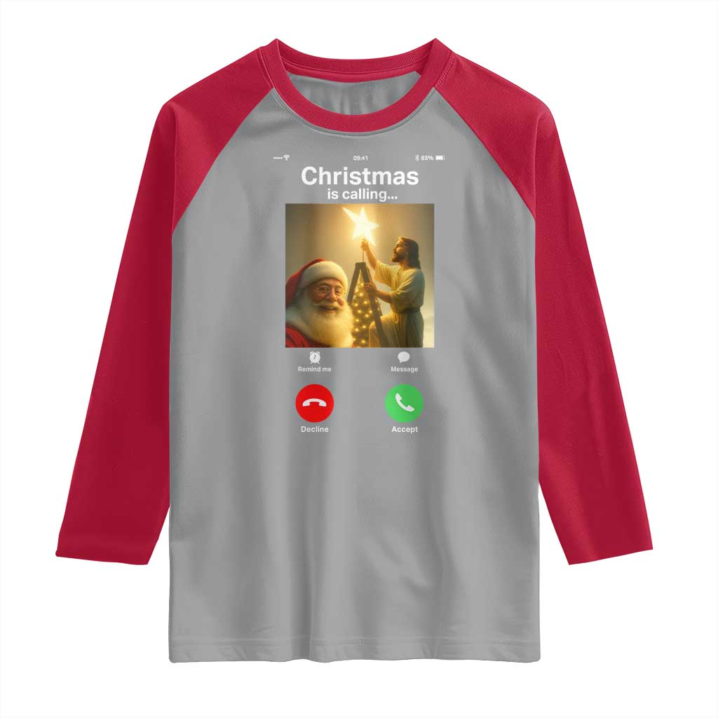 Funny Santa Jesus Video Call Raglan Shirt TS14 Sport Gray Red Print Your Wear