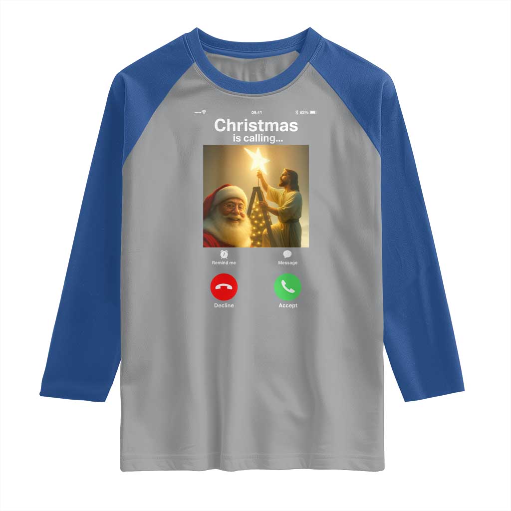 Funny Santa Jesus Video Call Raglan Shirt TS14 Sport Gray Royal Print Your Wear