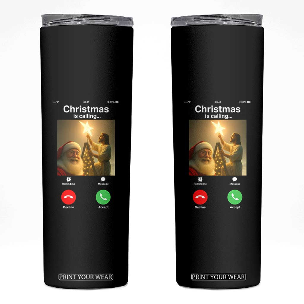 Funny Santa Jesus Video Call Skinny Tumbler TS14 Black Print Your Wear