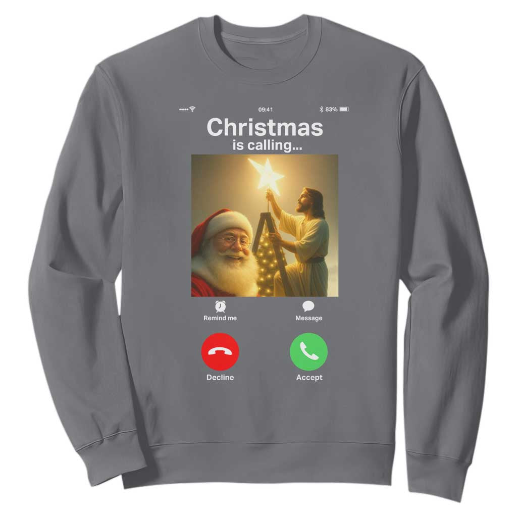Funny Santa Jesus Video Call Sweatshirt TS14 Charcoal Print Your Wear