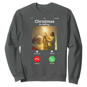 Funny Santa Jesus Video Call Sweatshirt TS14 Dark Heather Print Your Wear