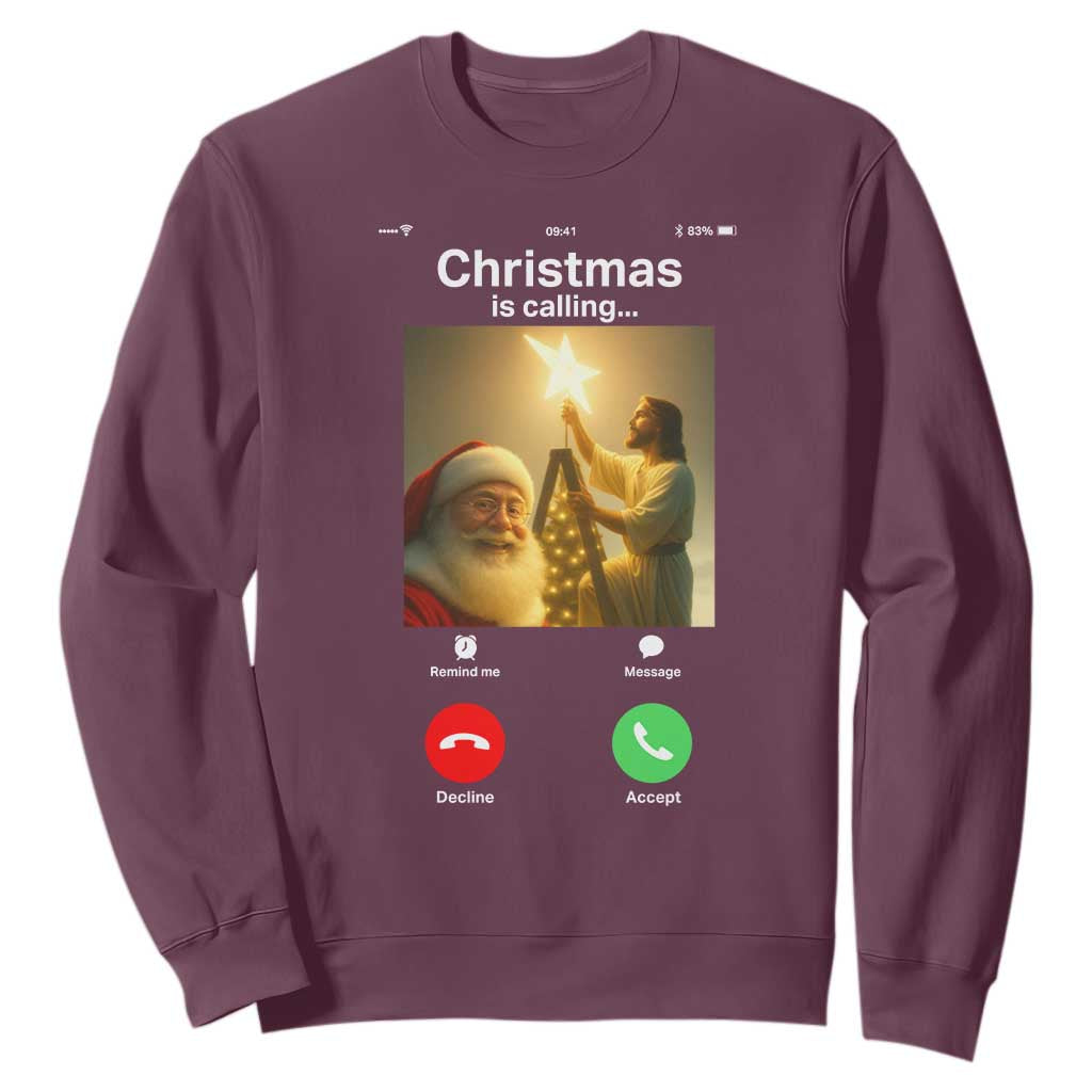 Funny Santa Jesus Video Call Sweatshirt TS14 Maroon Print Your Wear