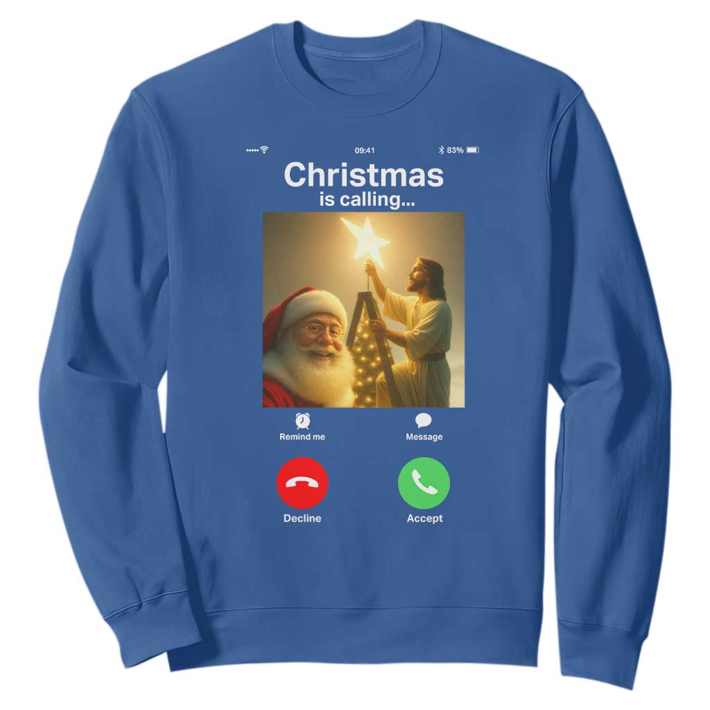 Funny Santa Jesus Video Call Sweatshirt TS14 Royal Blue Print Your Wear