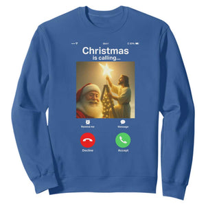 Funny Santa Jesus Video Call Sweatshirt TS14 Royal Blue Print Your Wear