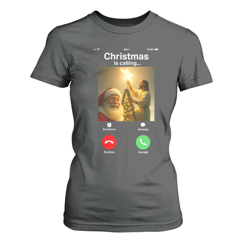 Funny Santa Jesus Video Call T Shirt For Women TS14 Dark Heather Print Your Wear