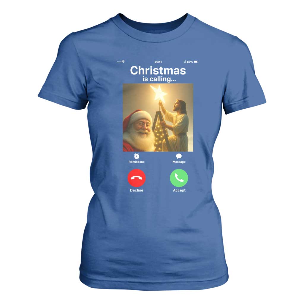 Funny Santa Jesus Video Call T Shirt For Women TS14 Royal Blue Print Your Wear