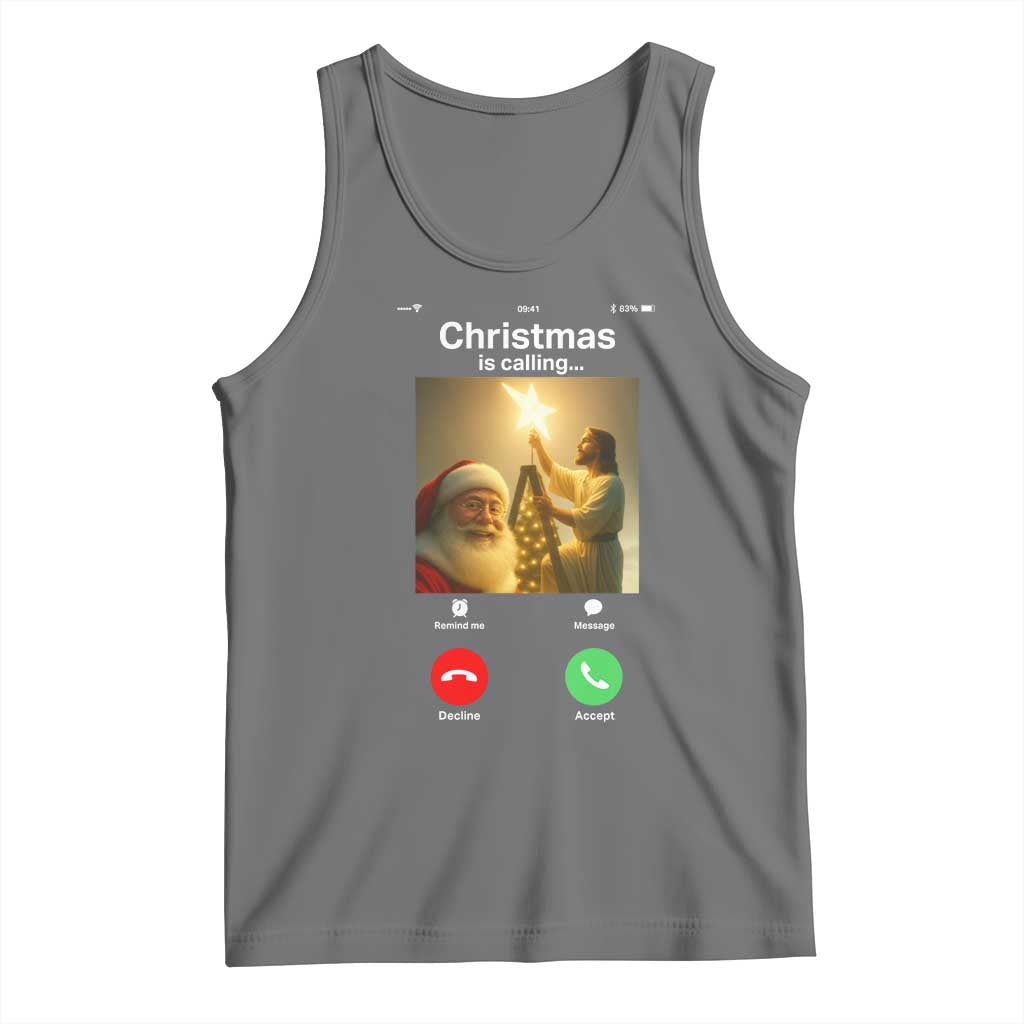 Funny Santa Jesus Video Call Tank Top TS14 Black Heather Print Your Wear