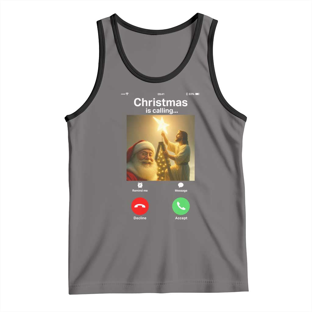 Funny Santa Jesus Video Call Tank Top TS14 Deep Heather Black Print Your Wear