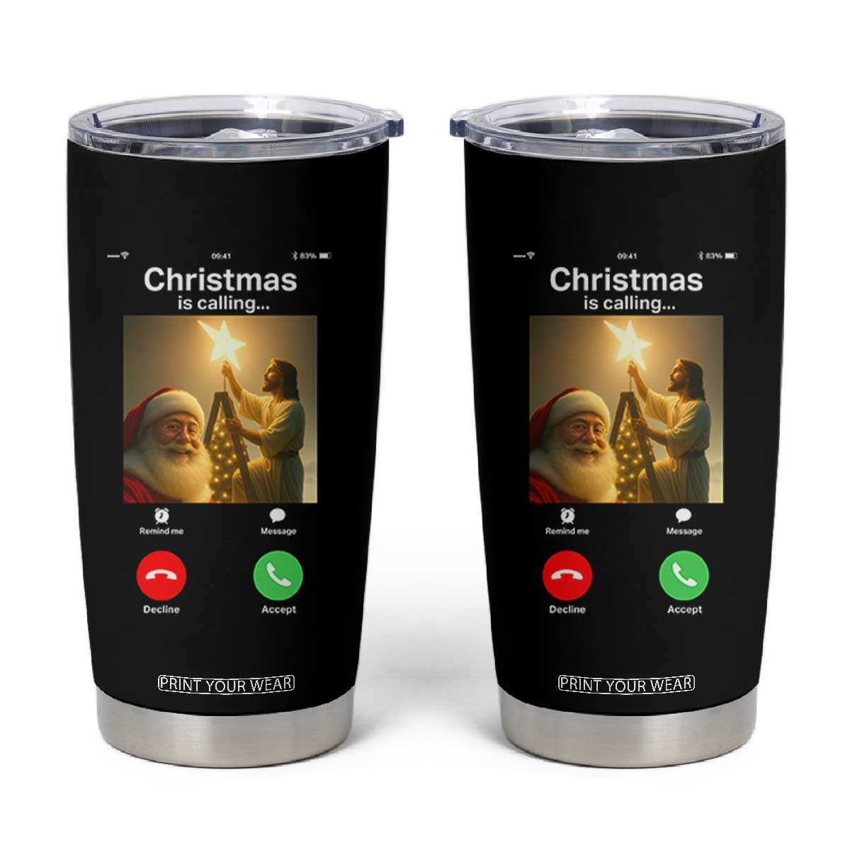 Funny Santa Jesus Video Call Tumbler Cup TS14 Black Print Your Wear