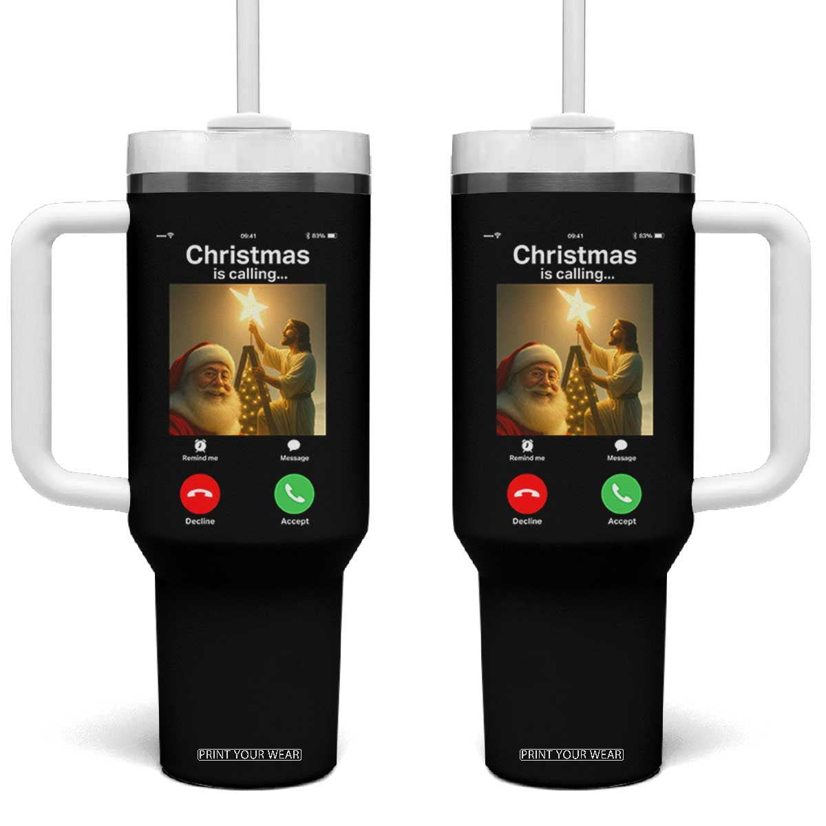 Funny Santa Jesus Video Call Tumbler With Handle TS14 One Size: 40 oz Black Print Your Wear