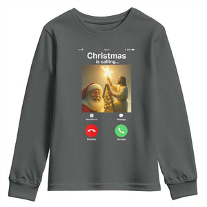 Funny Santa Jesus Video Call Youth Sweatshirt TS14 Dark Heather Print Your Wear
