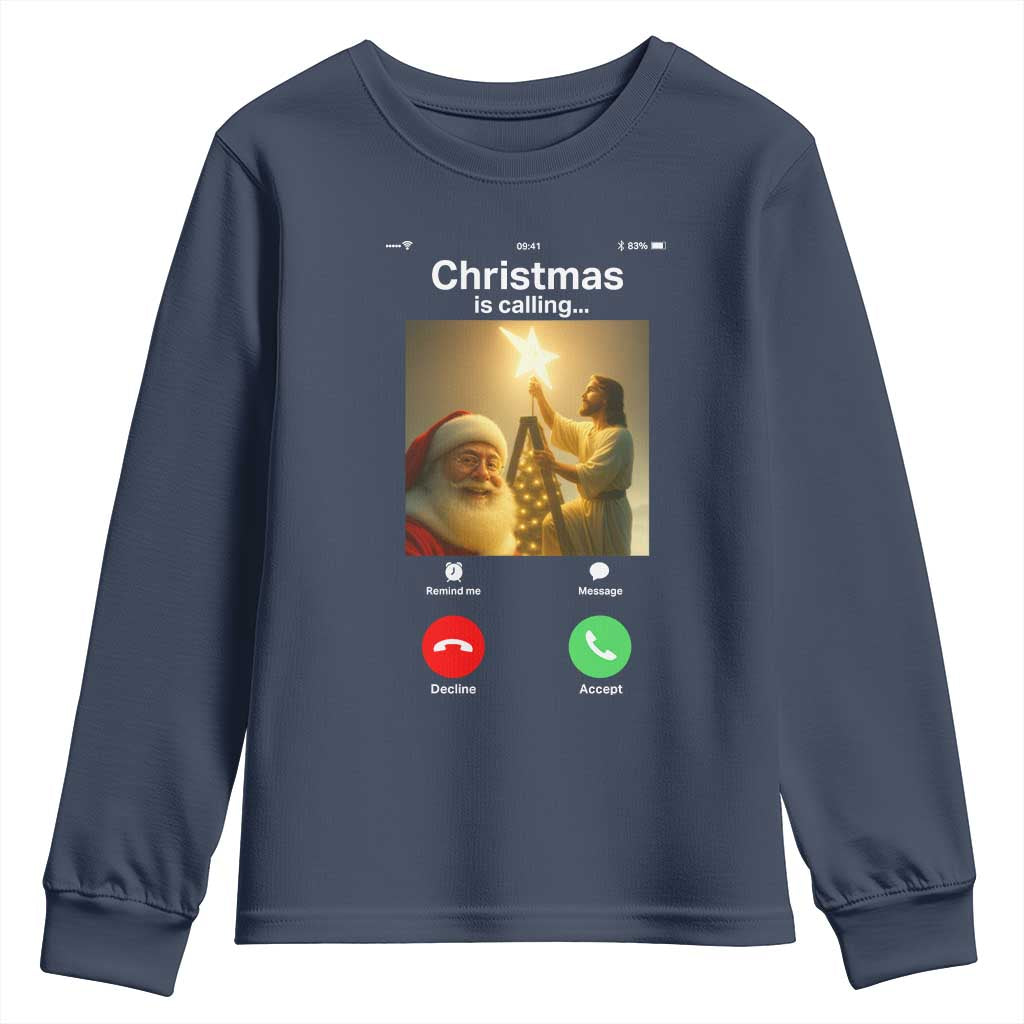 Funny Santa Jesus Video Call Youth Sweatshirt TS14 Navy Print Your Wear