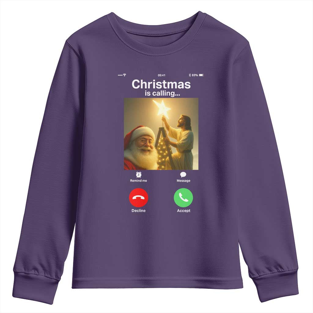 Funny Santa Jesus Video Call Youth Sweatshirt TS14 Purple Print Your Wear
