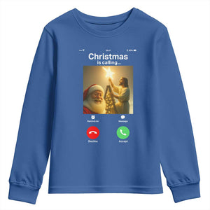 Funny Santa Jesus Video Call Youth Sweatshirt TS14 Royal Blue Print Your Wear