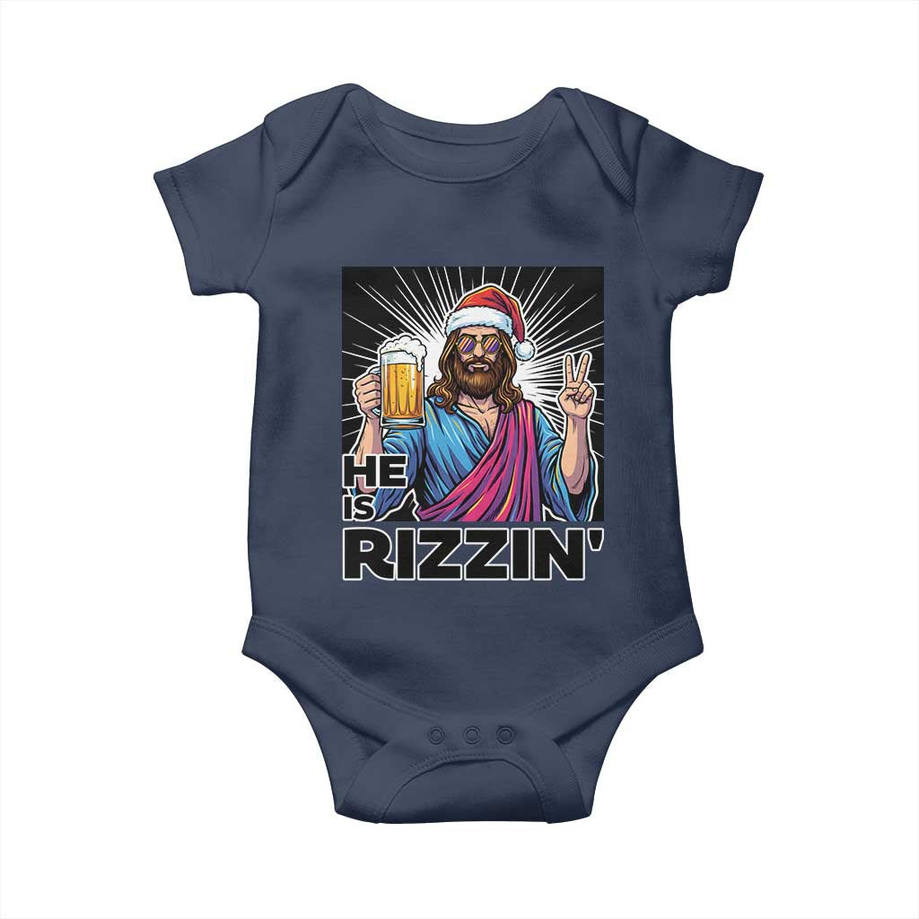 Jesus Christmas Baby Onesie Funny Drinking Beer Xmas Holiday TS14 Navy Print Your Wear