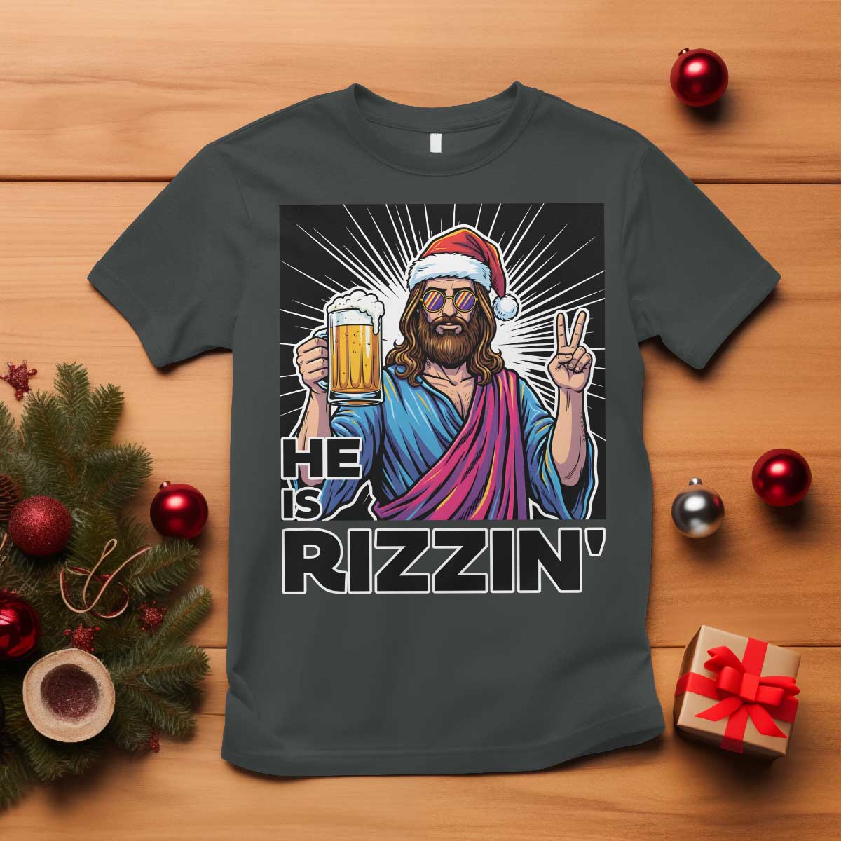 Jesus Christmas T Shirt Funny Drinking Beer Xmas Holiday TS14 Dark Heather Print Your Wear