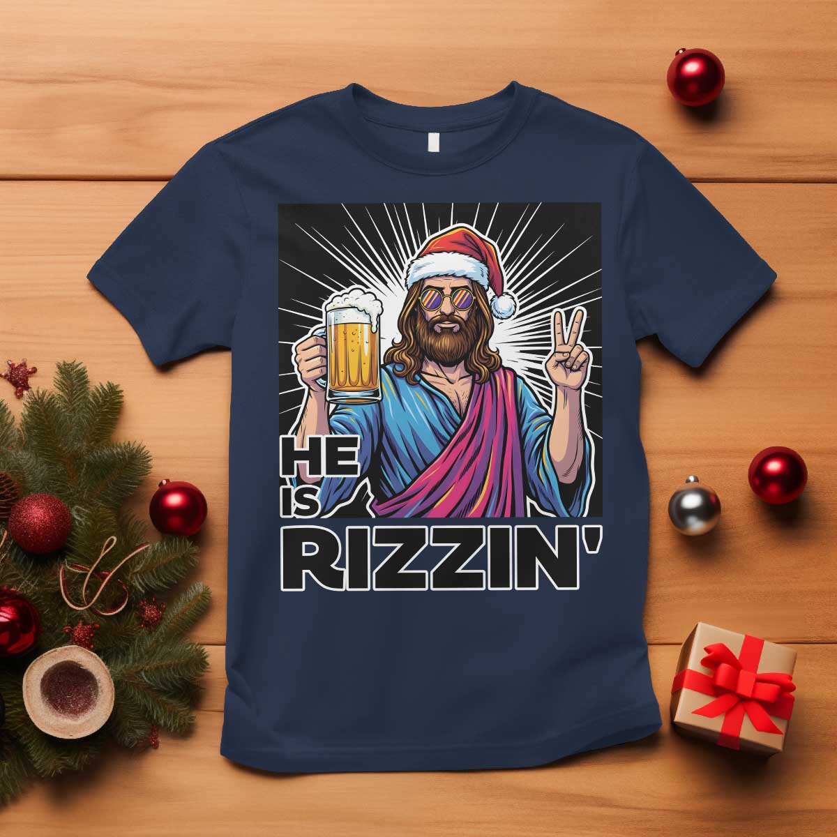 Jesus Christmas T Shirt Funny Drinking Beer Xmas Holiday TS14 Navy Print Your Wear