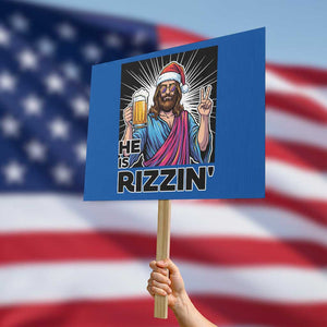 Jesus Christmas Protest Sign Funny Drinking Beer Xmas Holiday TS14 Horizontal 18" × 24" Blue Print Your Wear