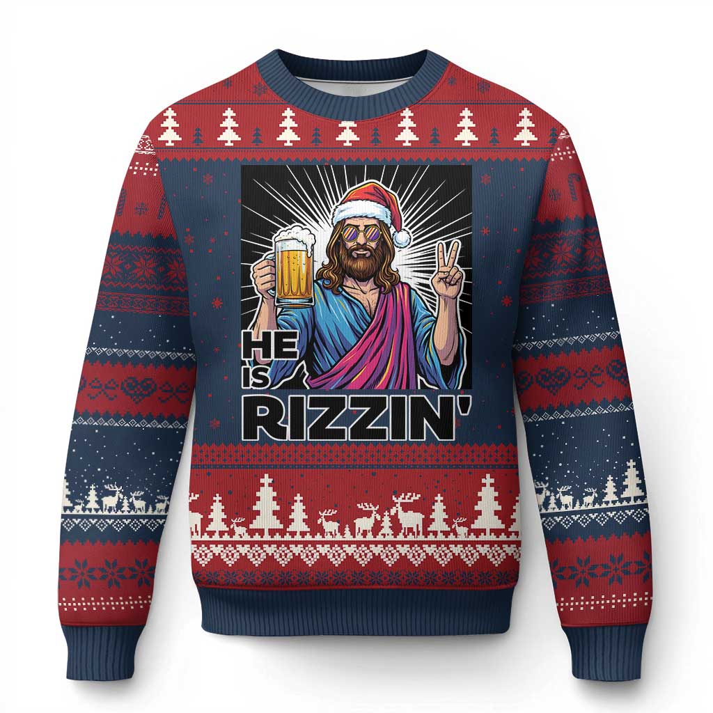 Jesus Xmas Ugly Christmas Sweater Funny Drinking Beer Xmas Holiday TS14 Navy Red Print Your Wear