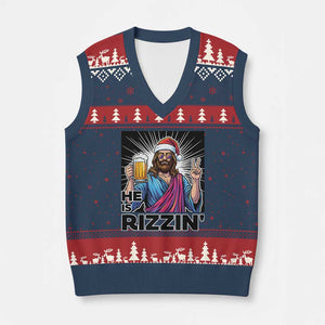 Jesus Xmas V-Neck Knit Sweater Vest Funny Drinking Beer Xmas Holiday TS14 Navy Red Print Your Wear