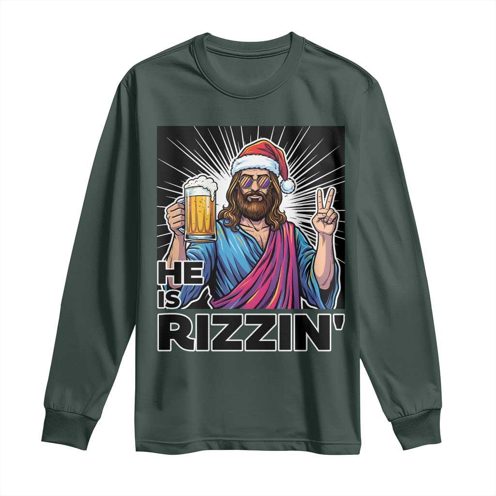Jesus Christmas Long Sleeve Shirt Funny Drinking Beer Xmas Holiday TS14 Dark Forest Green Print Your Wear