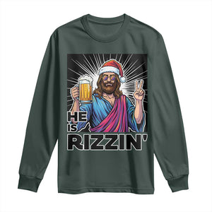 Jesus Christmas Long Sleeve Shirt Funny Drinking Beer Xmas Holiday TS14 Dark Forest Green Print Your Wear