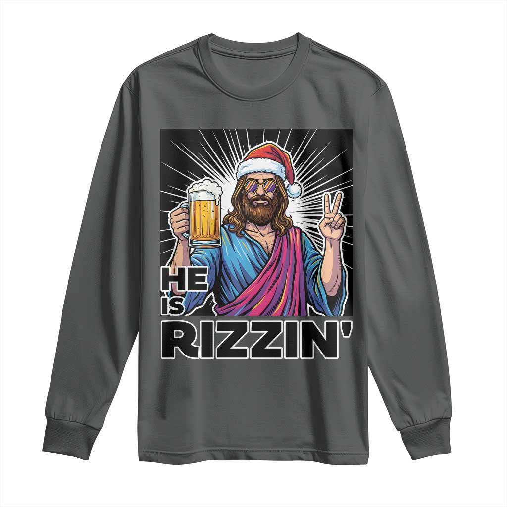 Jesus Christmas Long Sleeve Shirt Funny Drinking Beer Xmas Holiday TS14 Dark Heather Print Your Wear