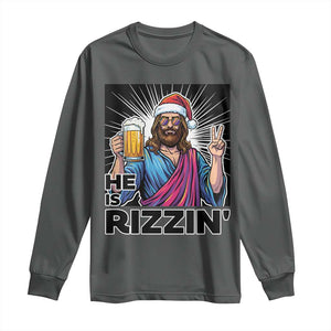 Jesus Christmas Long Sleeve Shirt Funny Drinking Beer Xmas Holiday TS14 Dark Heather Print Your Wear