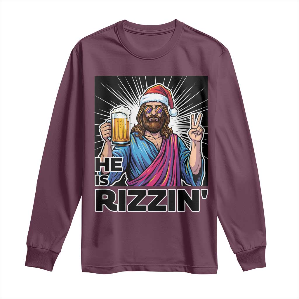 Jesus Christmas Long Sleeve Shirt Funny Drinking Beer Xmas Holiday TS14 Maroon Print Your Wear