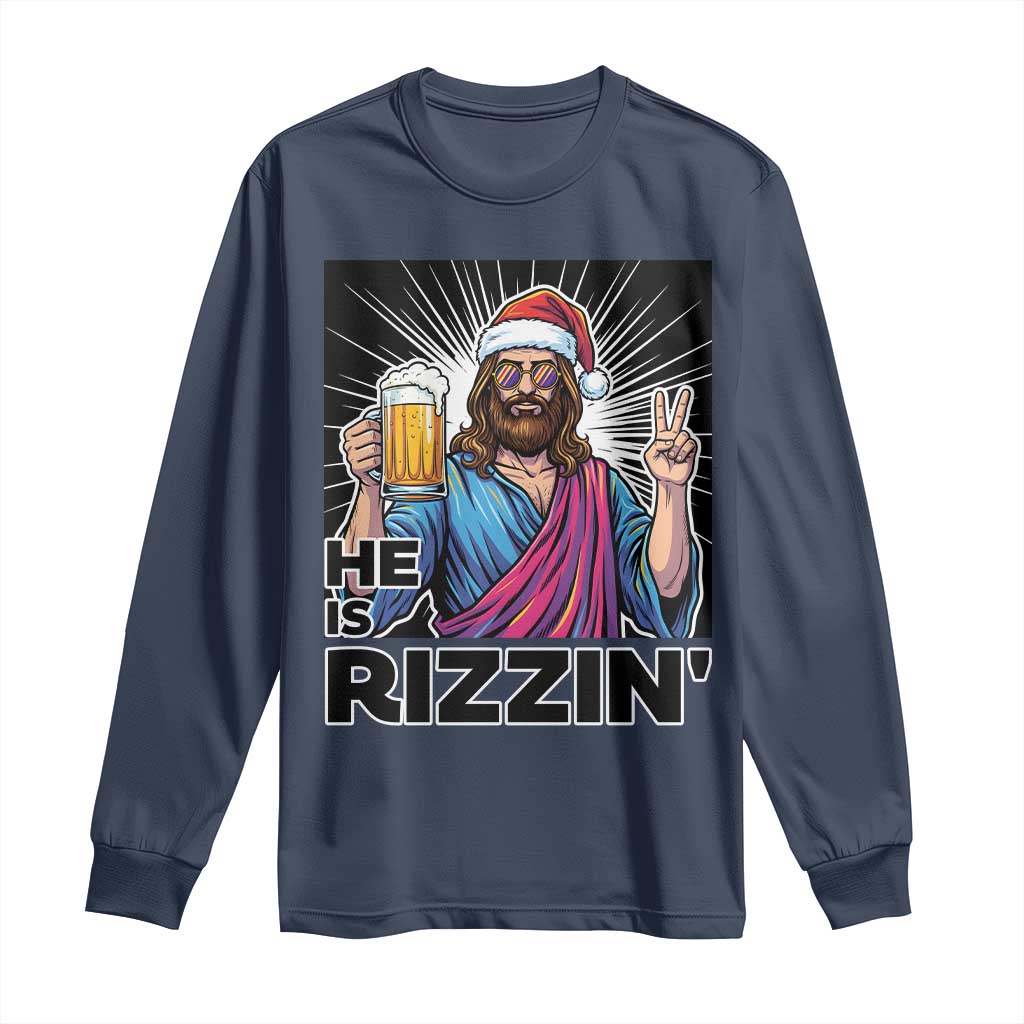 Jesus Christmas Long Sleeve Shirt Funny Drinking Beer Xmas Holiday TS14 Navy Print Your Wear