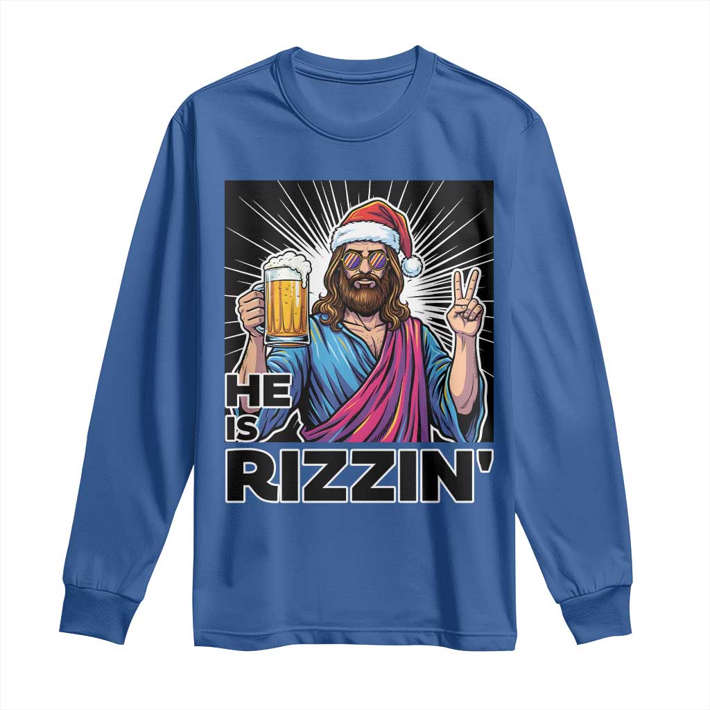 Jesus Christmas Long Sleeve Shirt Funny Drinking Beer Xmas Holiday TS14 Royal Blue Print Your Wear