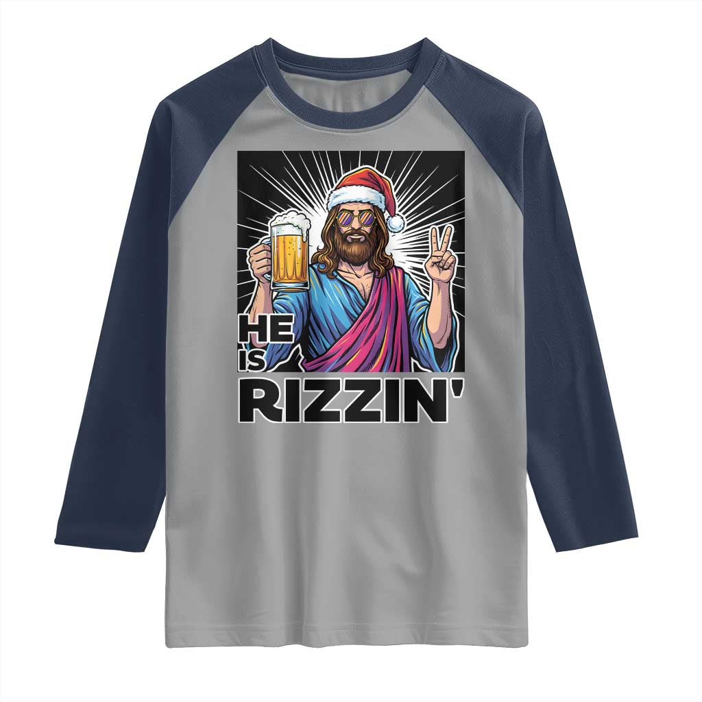 Jesus Christmas Raglan Shirt Funny Drinking Beer Xmas Holiday TS14 Sport Gray Navy Print Your Wear