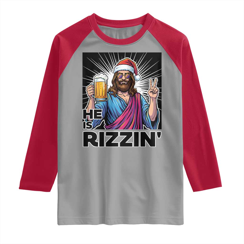 Jesus Christmas Raglan Shirt Funny Drinking Beer Xmas Holiday TS14 Sport Gray Red Print Your Wear