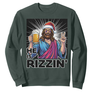 Jesus Christmas Sweatshirt Funny Drinking Beer Xmas Holiday TS14 Dark Forest Green Print Your Wear