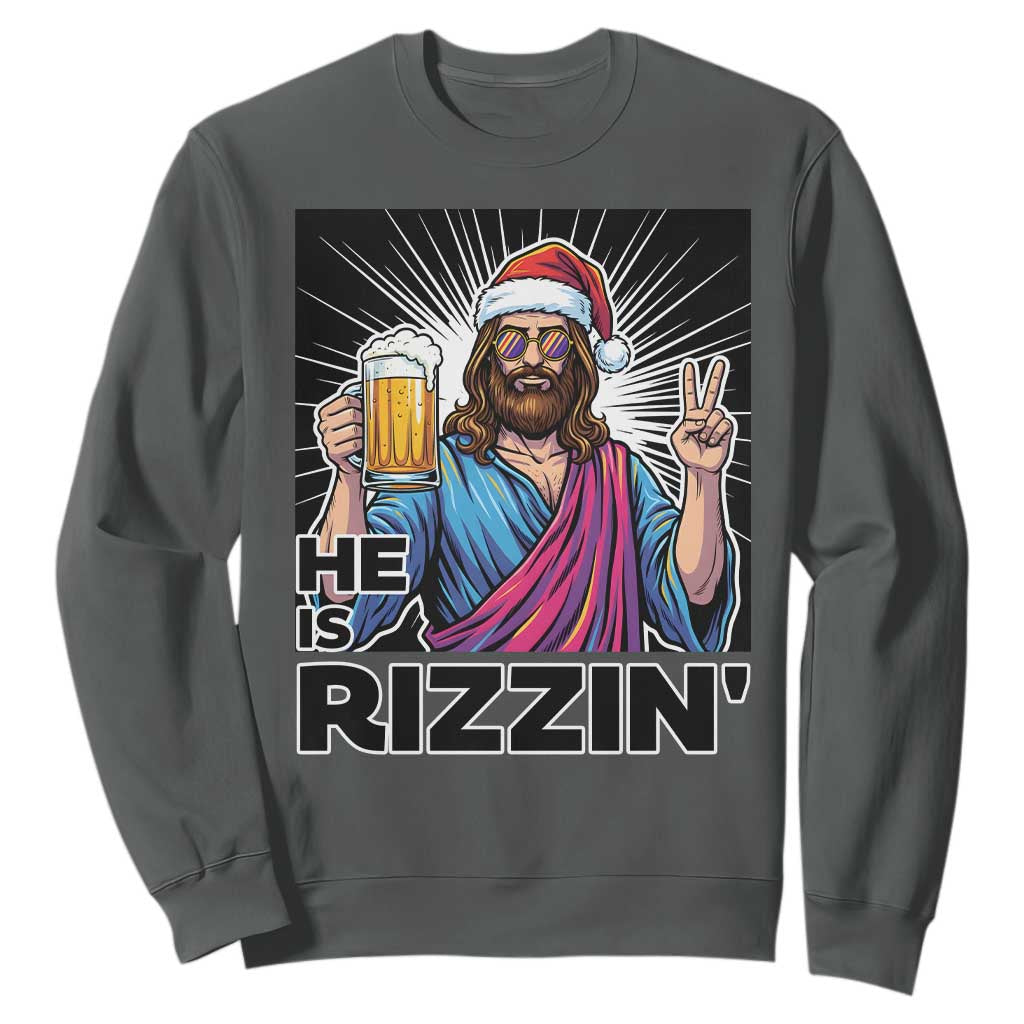 Jesus Christmas Sweatshirt Funny Drinking Beer Xmas Holiday TS14 Dark Heather Print Your Wear