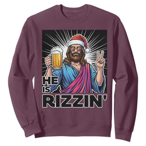 Jesus Christmas Sweatshirt Funny Drinking Beer Xmas Holiday TS14 Maroon Print Your Wear