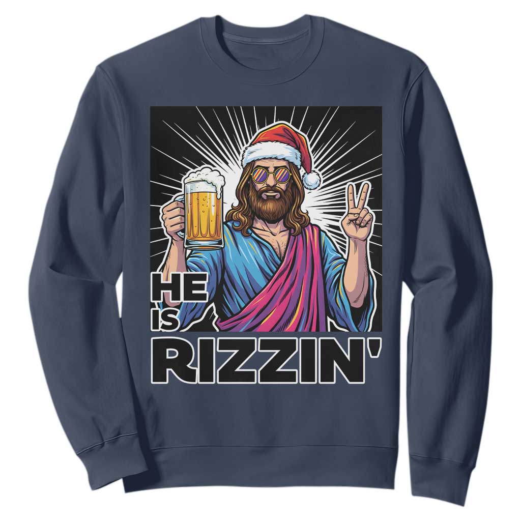 Jesus Christmas Sweatshirt Funny Drinking Beer Xmas Holiday TS14 Navy Print Your Wear
