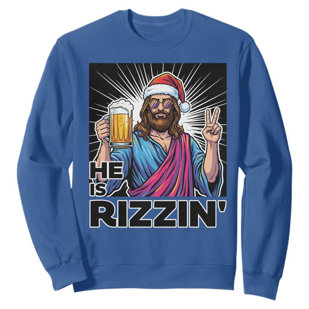 Jesus Christmas Sweatshirt Funny Drinking Beer Xmas Holiday TS14 Royal Blue Print Your Wear