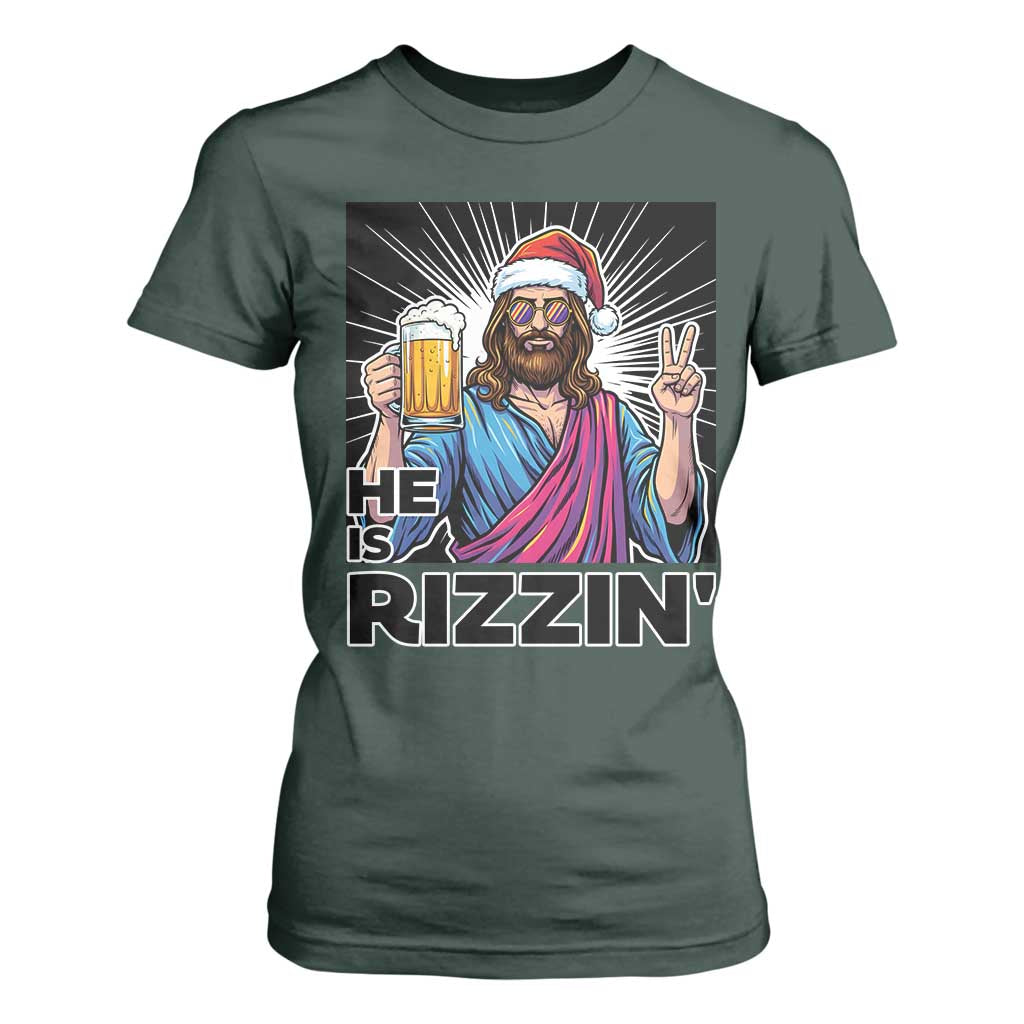 Jesus Christmas T Shirt For Women Funny Drinking Beer Xmas Holiday TS14 Dark Forest Green Print Your Wear