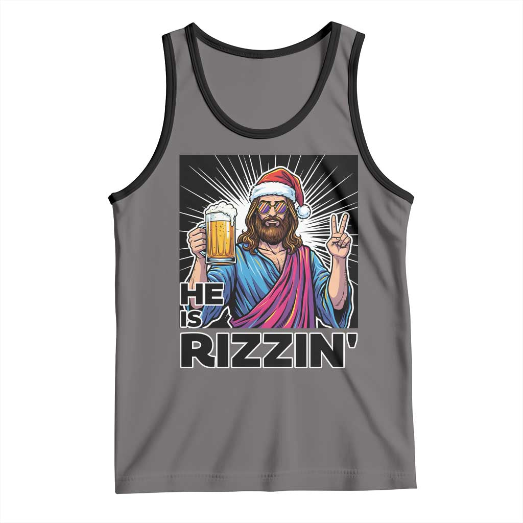 Jesus Christmas Tank Top Funny Drinking Beer Xmas Holiday TS14 Deep Heather Black Print Your Wear