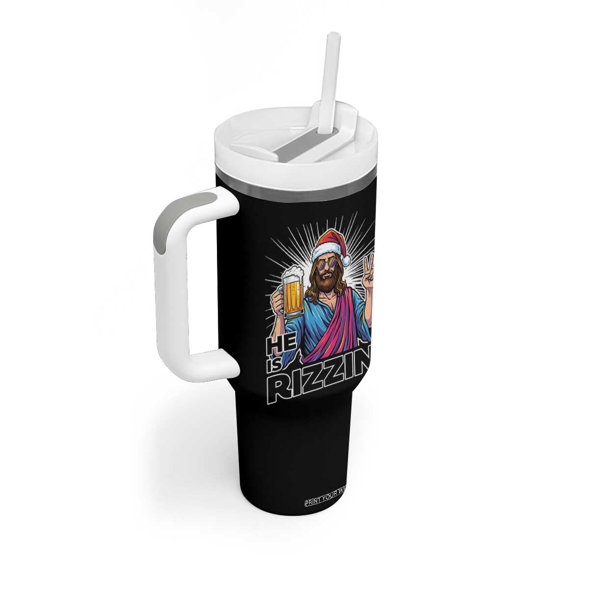 Jesus Christmas Tumbler With Handle Funny Drinking Beer Xmas Holiday TS14 Print Your Wear