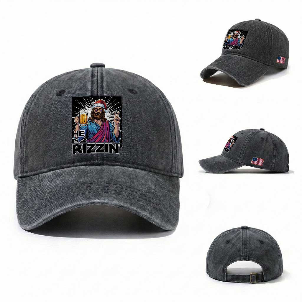 Jesus Christmas Washed Cotton Baseball Cap Funny Drinking Beer Xmas Holiday TS14 Washed Cap Universal Fit Dark Gray Print Your Wear