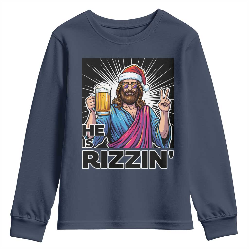 Jesus Christmas Youth Sweatshirt Funny Drinking Beer Xmas Holiday TS14 Navy Print Your Wear