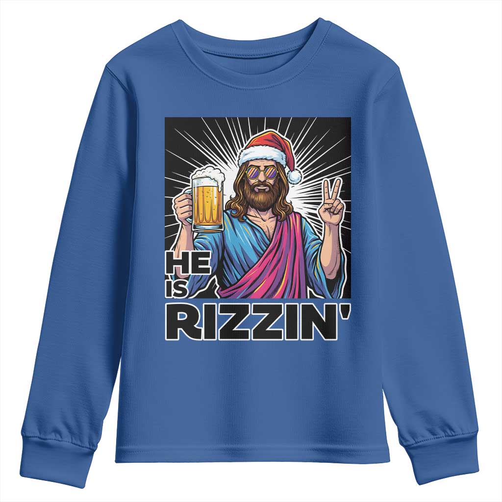 Jesus Christmas Youth Sweatshirt Funny Drinking Beer Xmas Holiday TS14 Royal Blue Print Your Wear